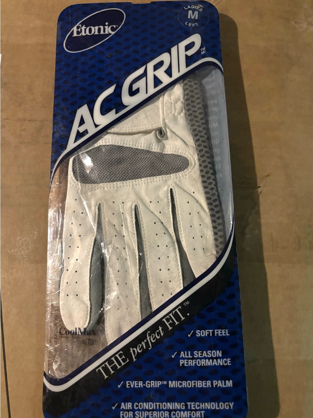 ETONIC WOMAN’S AC GRIP MEDIUM LEFT HANDED GOLF GLOVE MICROFIBER BREATHABLE NEW